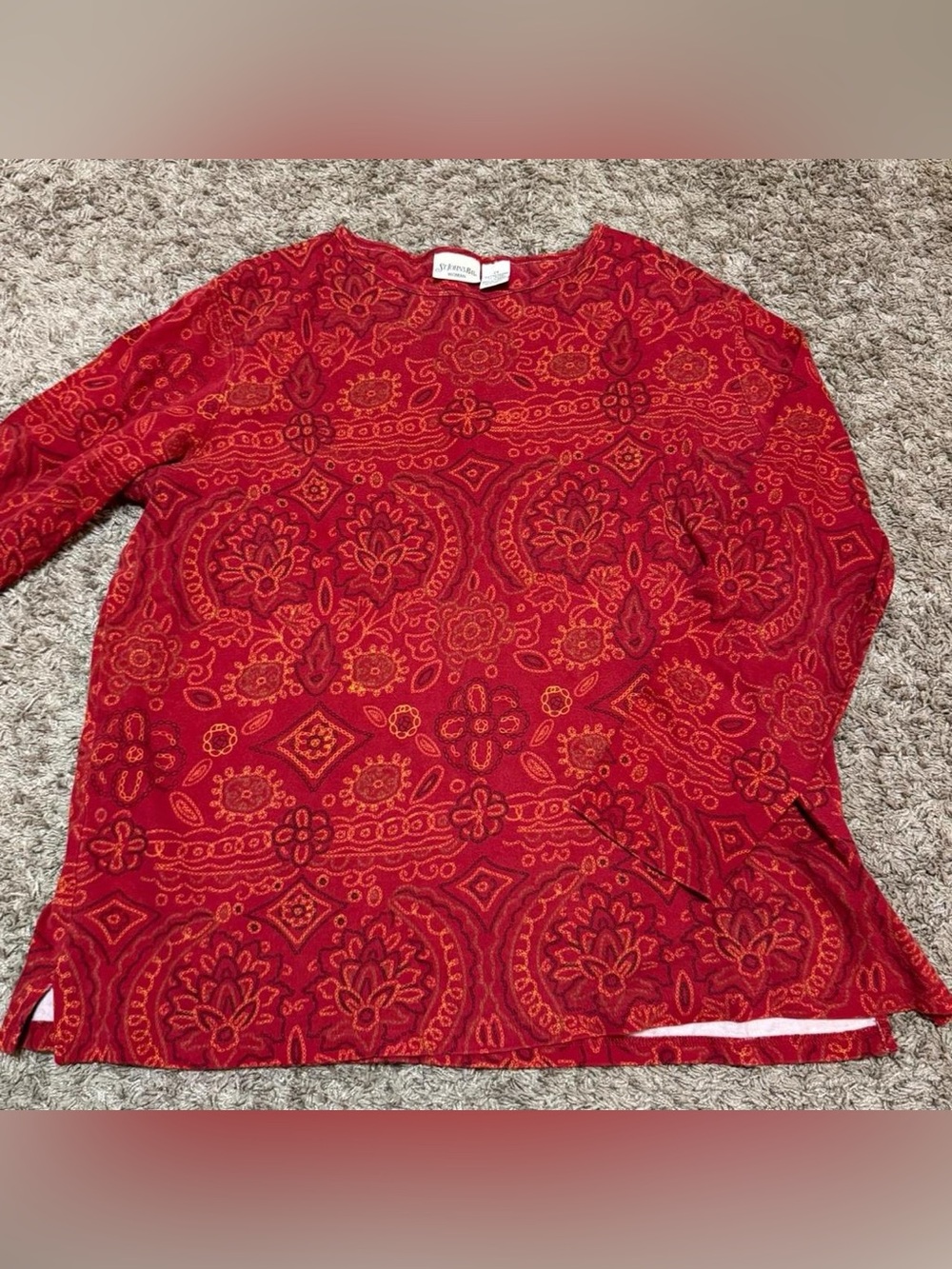 Women's St. John's Bay Red Paisley Patterned Long Sleeve Top